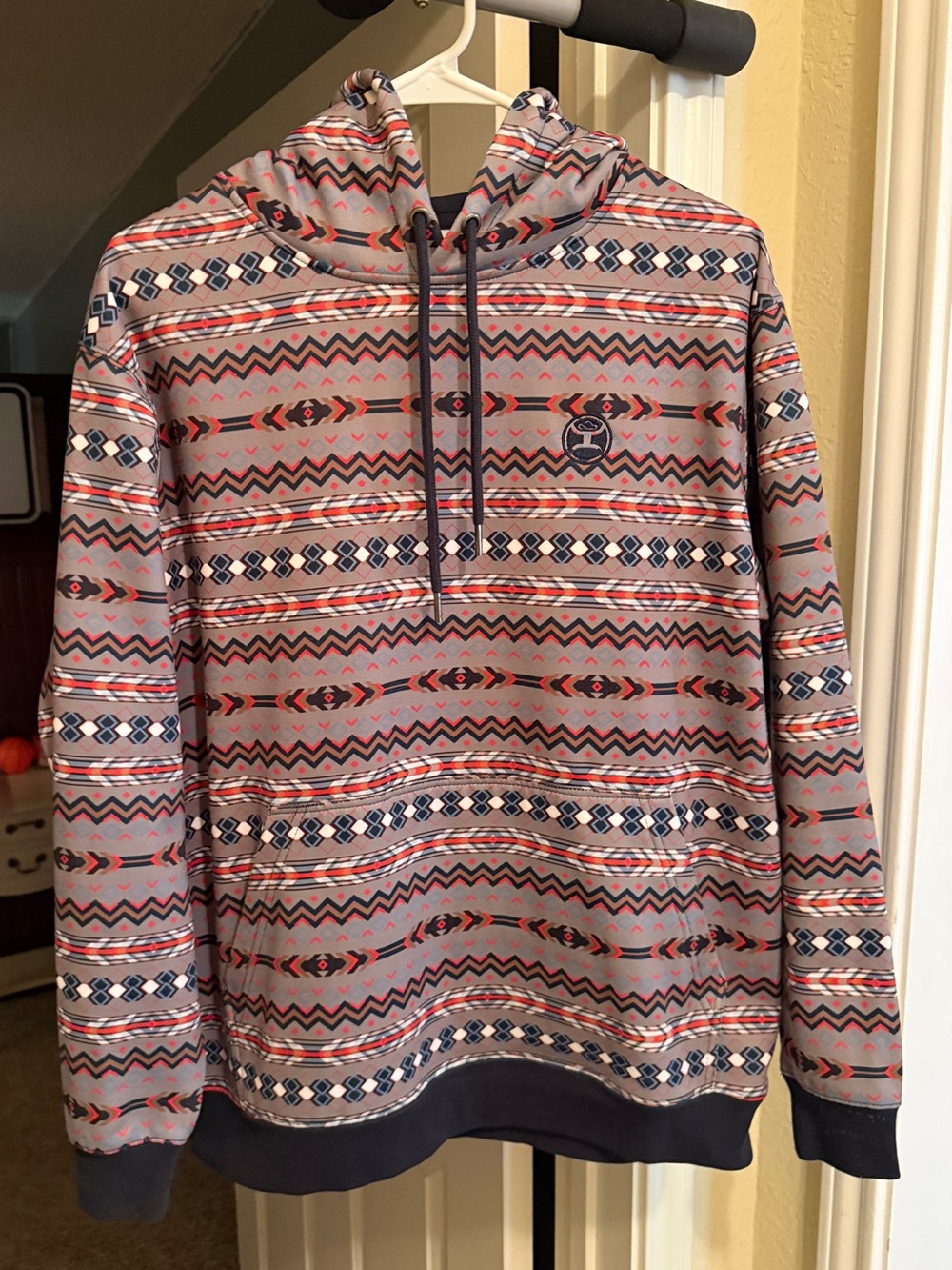 Hooey Pullover Hoodie in Gray, Navy & Red